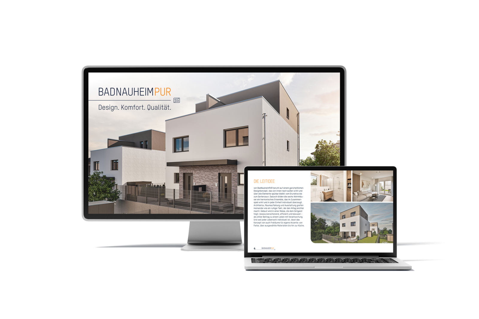 Bild MockUp Monitor und Laptop mit dem Exposé von BadNauheimPUR