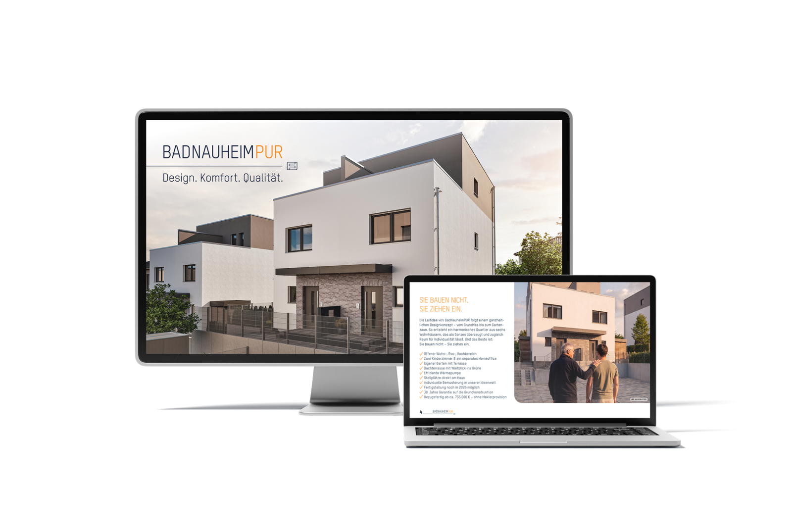 Bild MockUp Monitor und Laptop mit dem Exposé von BadNauheimPUR